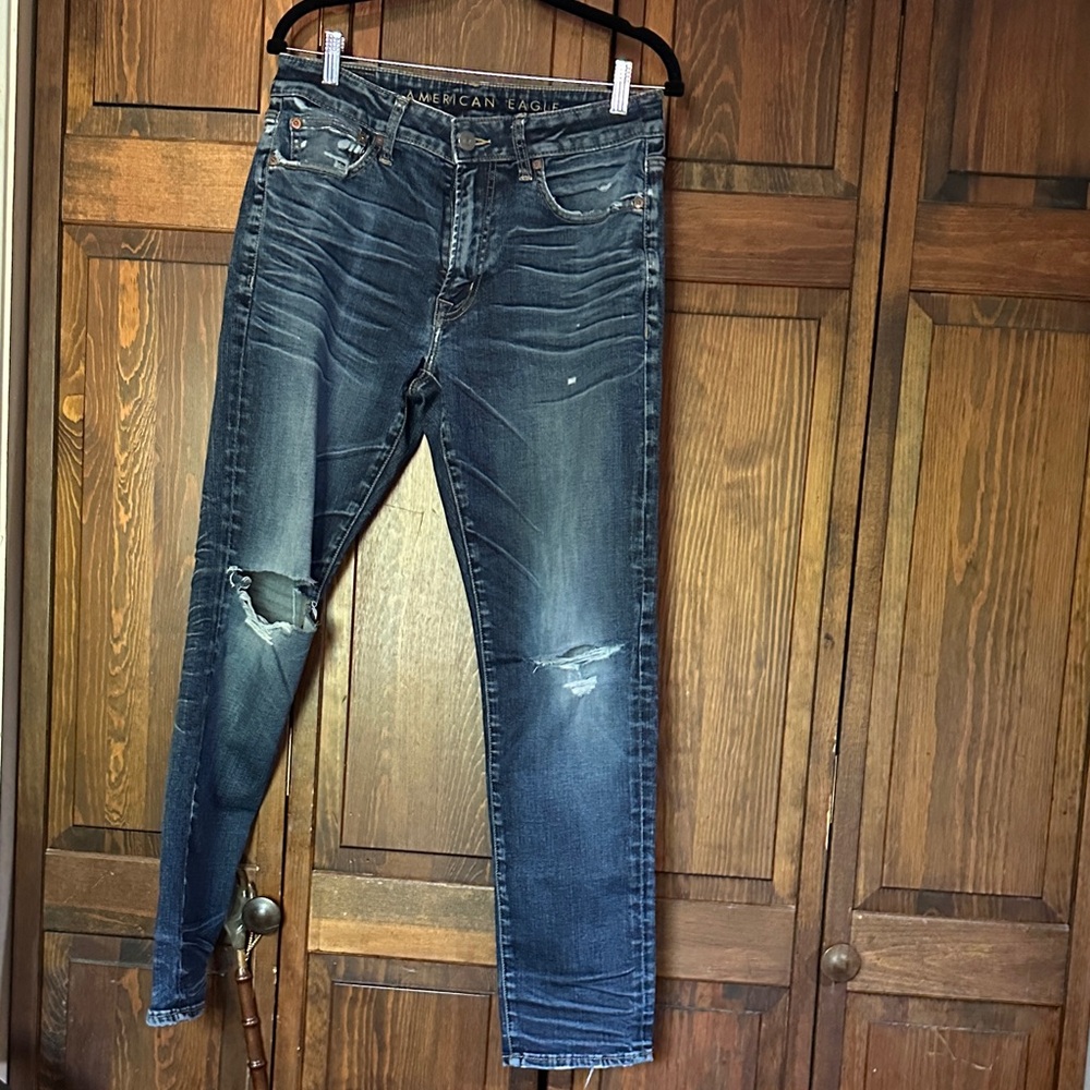 American Eagle Outfitters Men's Ripped Blue Skinny Jeans